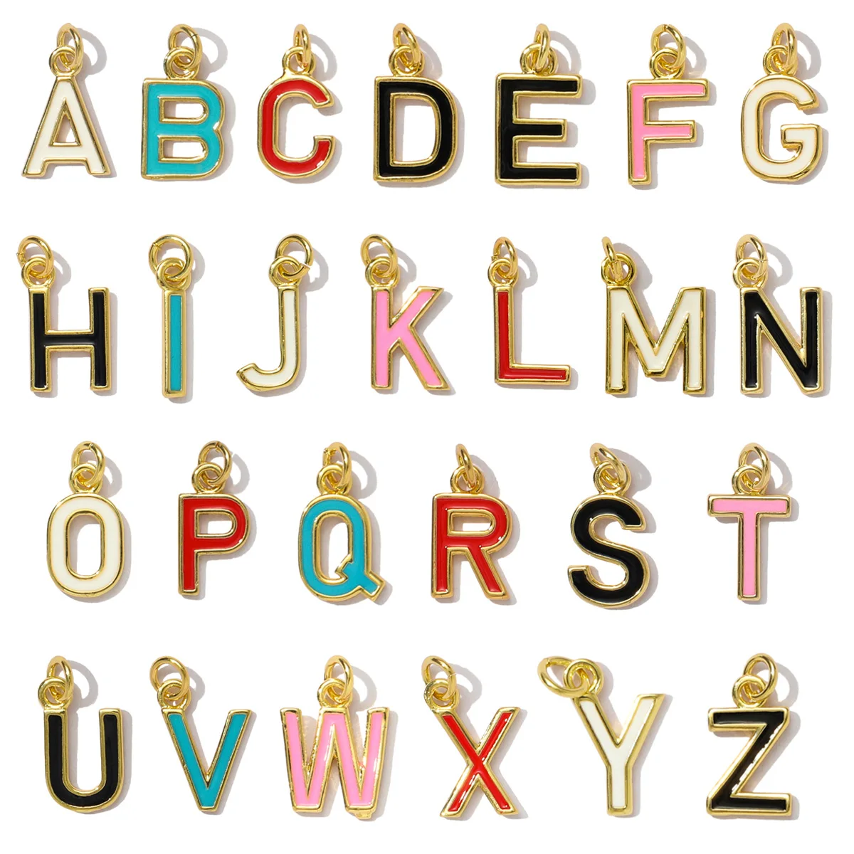 3Pcs/Lot Copper Alphabet Name Charms Enamel Colorful A-Z Letter Pendants For DIY Jewelry Making Necklace Earring Accessory