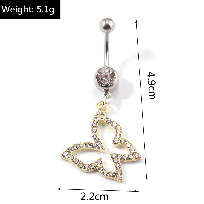 Aihua Kristall-Schmetterling-Nabelring für Damen, Piercing, Ombligo, Bauchnabelring aus Chirurgenstahl, sexy Körperschmuck – Detail 8