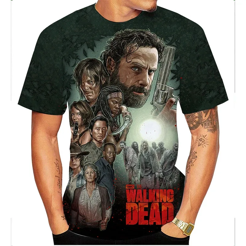 الصيف أزياء الرعب الفن 3D مطبوعة المشي الميت بارد شخصية الشارع أزياء تي شيرت