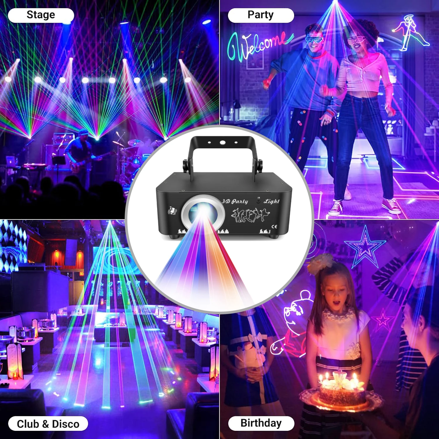 ESHINY 3D RGB Animated Laser Light Stage Projector Beam Scanner DJ Disco KTV Bar Club DMX Holiday Christmas Party Lamp Show L2N7