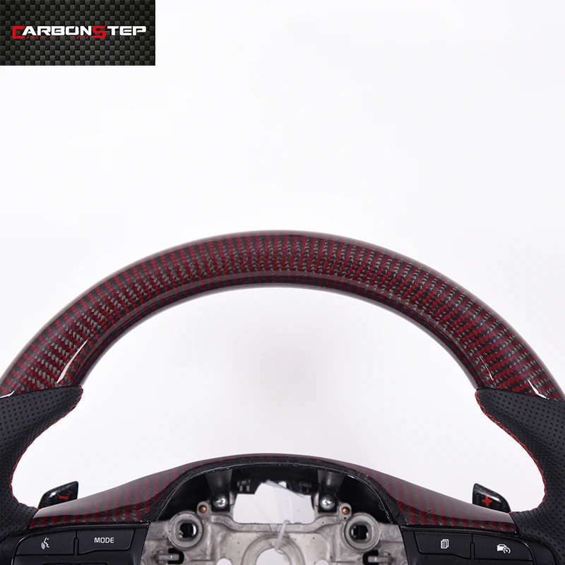 For Kia Real Car Accessories Glossy Carbon Fiber Steering Wheel With Perforated Leather