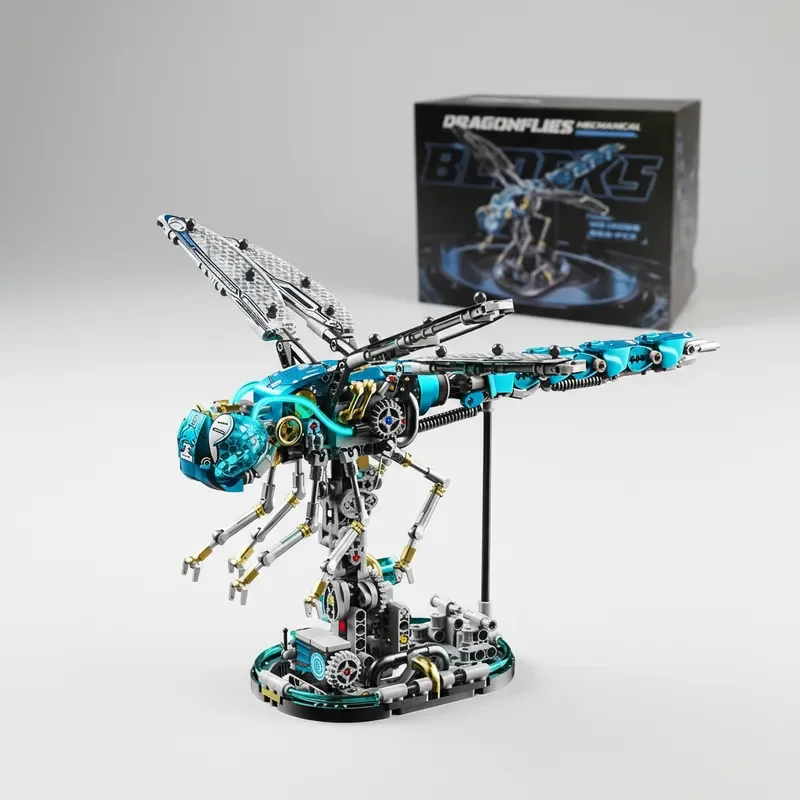 FUNXINEE-Juego de construcción de libélula mecánica, 866 Uds., alas aleteadas, serie de insectos, módulo de potencia ligera, decoración 3D creativa, caja de regalo MOC