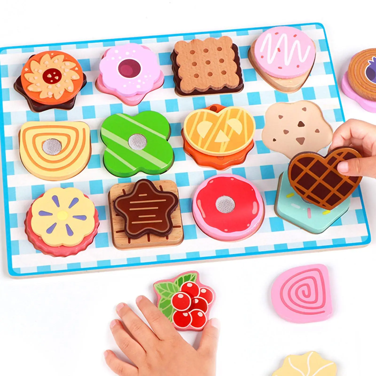 

Wooden Cookie Play Food Set Cookie Making Set Dessert Toys for Girls Boys