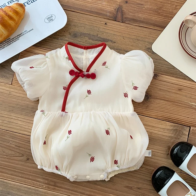 

Baby Ethnic Sle Fro Suit 0-2 Years Summer Girl Embroidered Onesie Color Blo Me Cler Low Waist ort Pants Thiene...