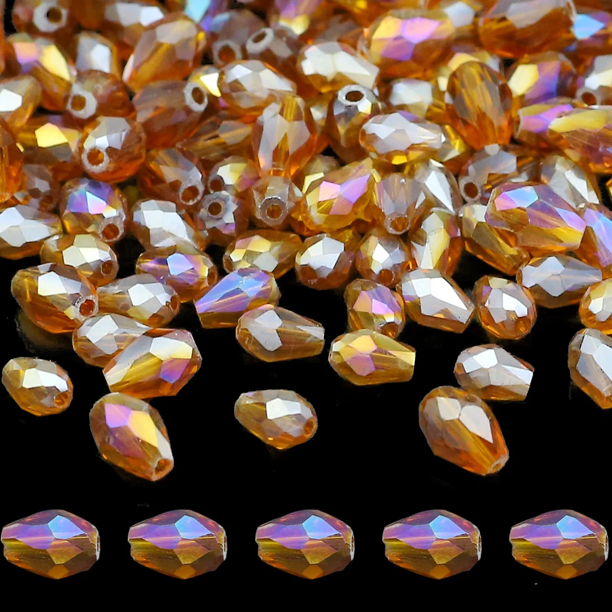 5/6mm Straight Hole Austrian Crystal Amber AB Color Water Drop Shape Loose Spacers Beads For Jewelry Making DIY Accessories 