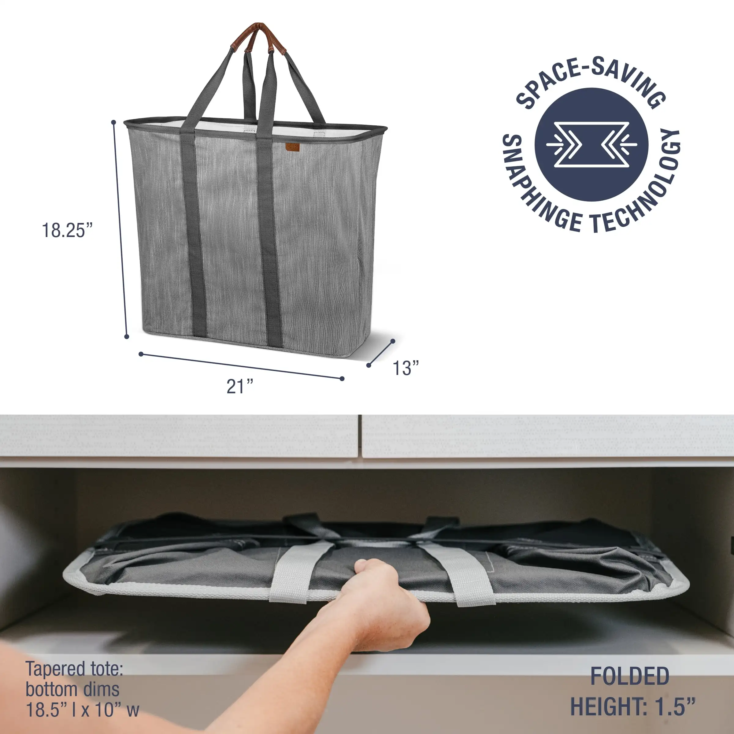 سلة غسيل قماشية قابلة للطي LUXE، رمادي