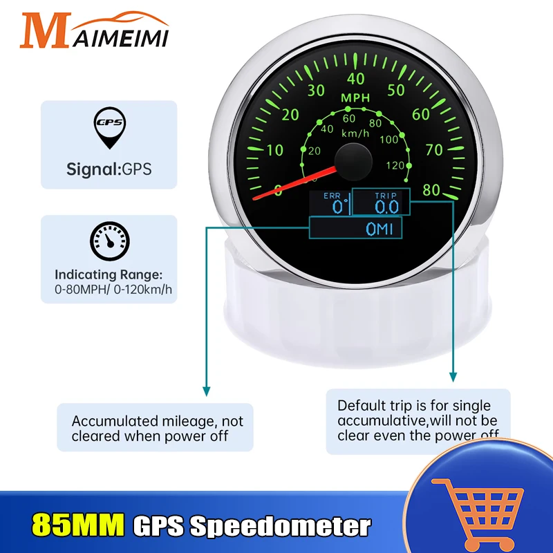 Dual Unit KMH+MPH 85MM GPS Speedometer Digital LED 80/160/200mph Speed Gauge 7 Color Backlight For 12V 24V Car Marine Boat Truck