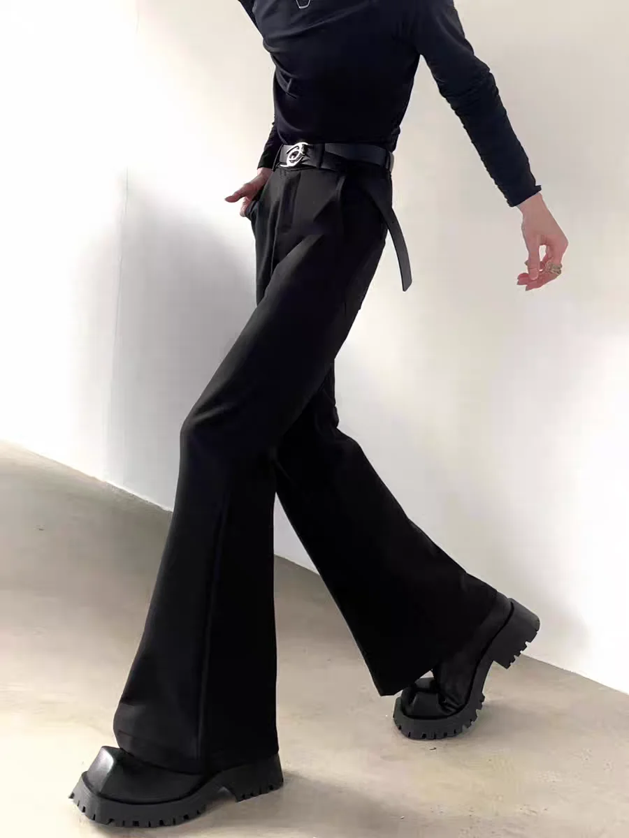 Niche Design Men's Suit Trousers Belt Decoration Contrast Color Simple Bottom Wide All-match Male Curved Knife Pants