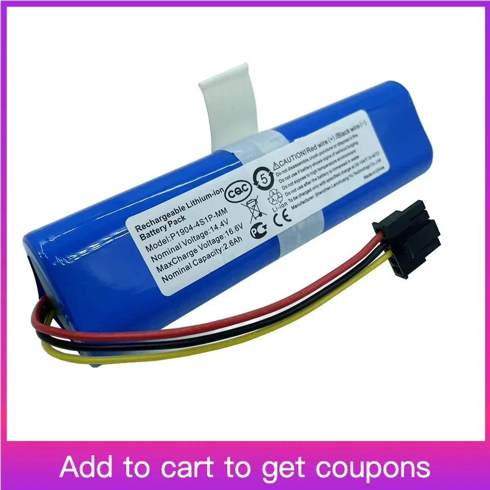 14.4V 18650 Lithium Ion Battery For Viomi V2 Pro V-RVCLM21B and Mi Vacuum Mop-P STYJ02YM Robot Vacuum Replacement 18650 Battery