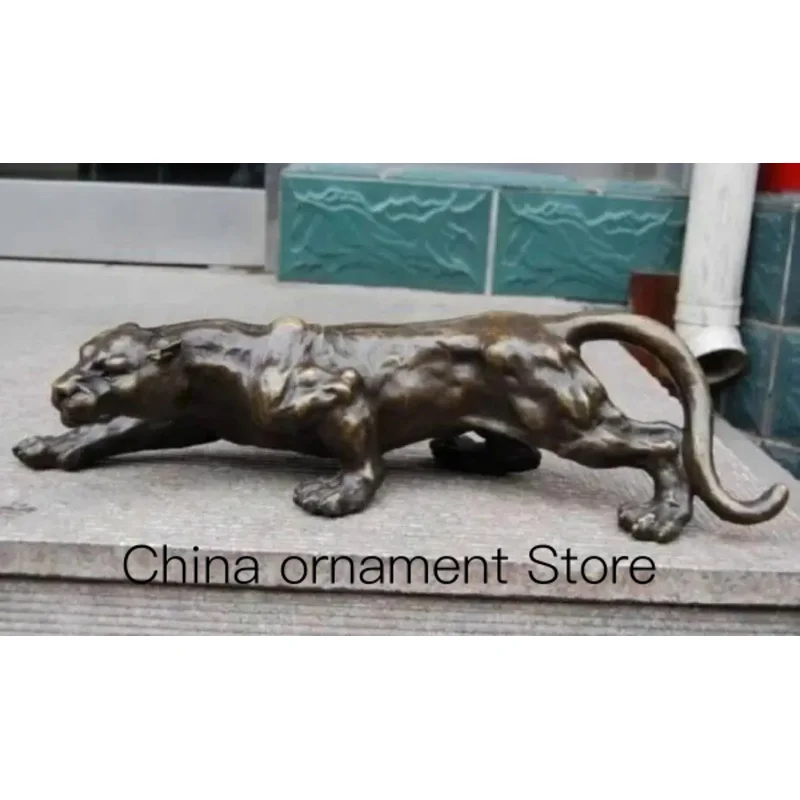 

Big 36cm Bronze Sculpture Statue Panther Leopard Jaguar Cat Marked Enamel Decoration 100% Brass Bronze