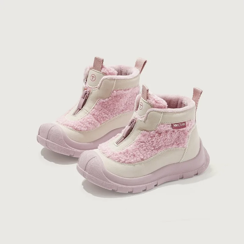 Fleece Winter Girls Snow Boots Waterproof Non‑Slip Kids Cotton Shoes for Older Children Sports Sneakers