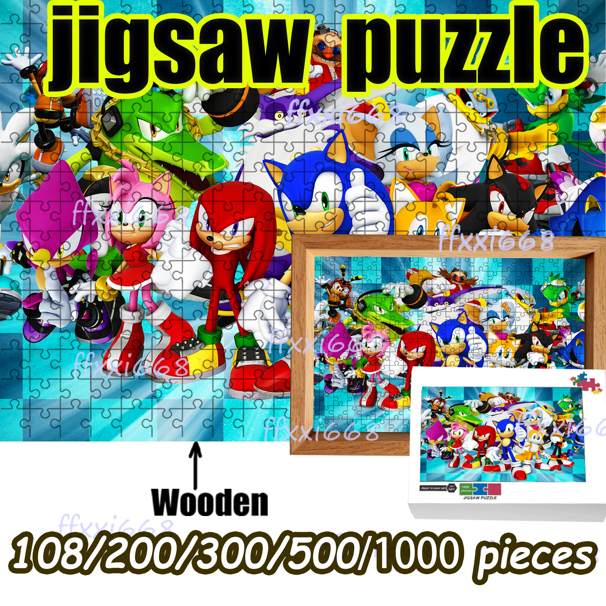 

Деревянный пазл Sonic the Hedgehog, 108/200/300/500/1000 деталей, высококачественный подарок, забавный подарок на день рождения