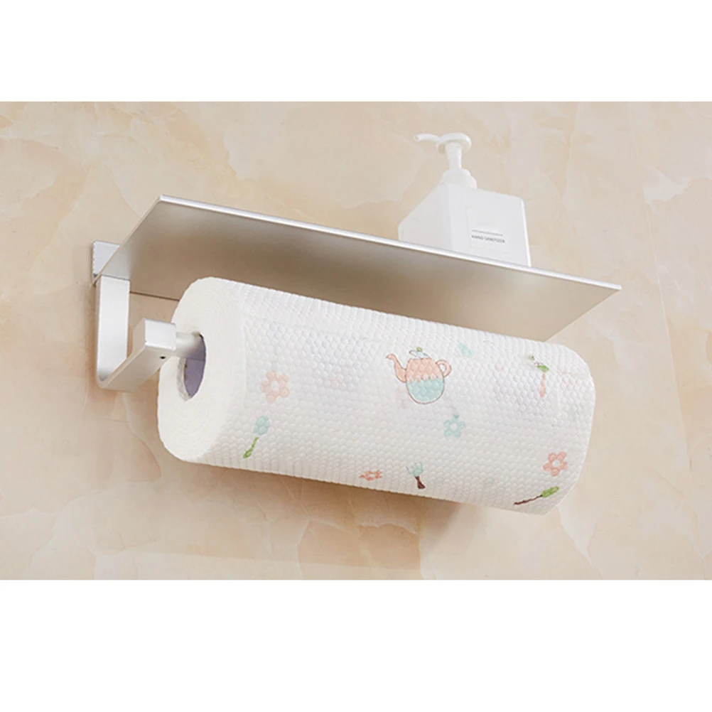 

1Pcs Punch Free Stainless Steel Roll Paper Holder Bathroom Tissue Holder Cellphone Storage Rack Storage Shelf Space Saving