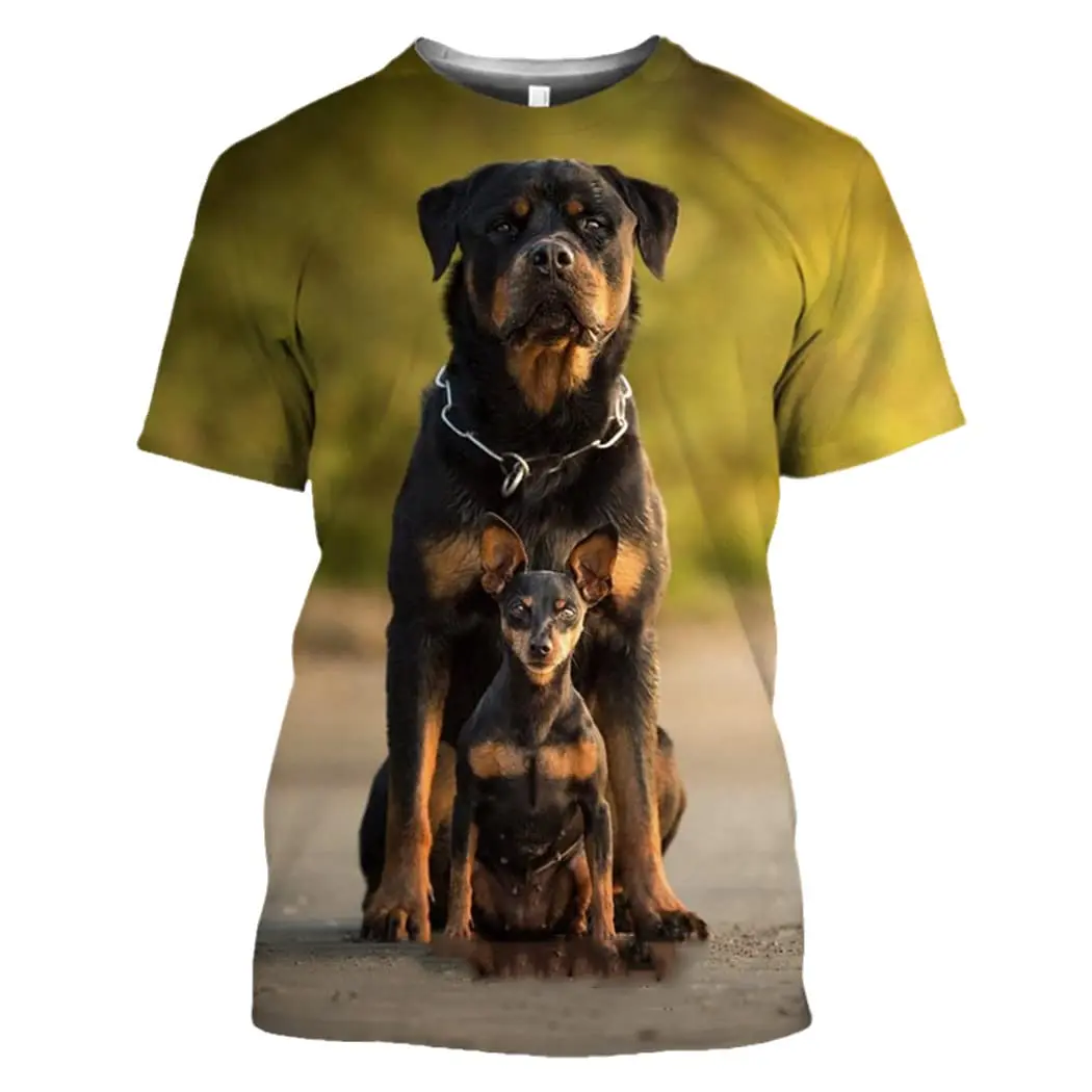 Rottweiler Dog Animal 3D Print T Shirt Men\'s Casual Hip Hop Harajuku Fitness Summer Short Sleeve Tops Tee Pet Dog Unisex Clothes