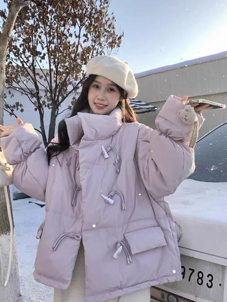 

Purple Women's down Jaet Winter 2024 New ort Loose Korean Sle College Wind Thiened Coat Cotton Padded Korean Version