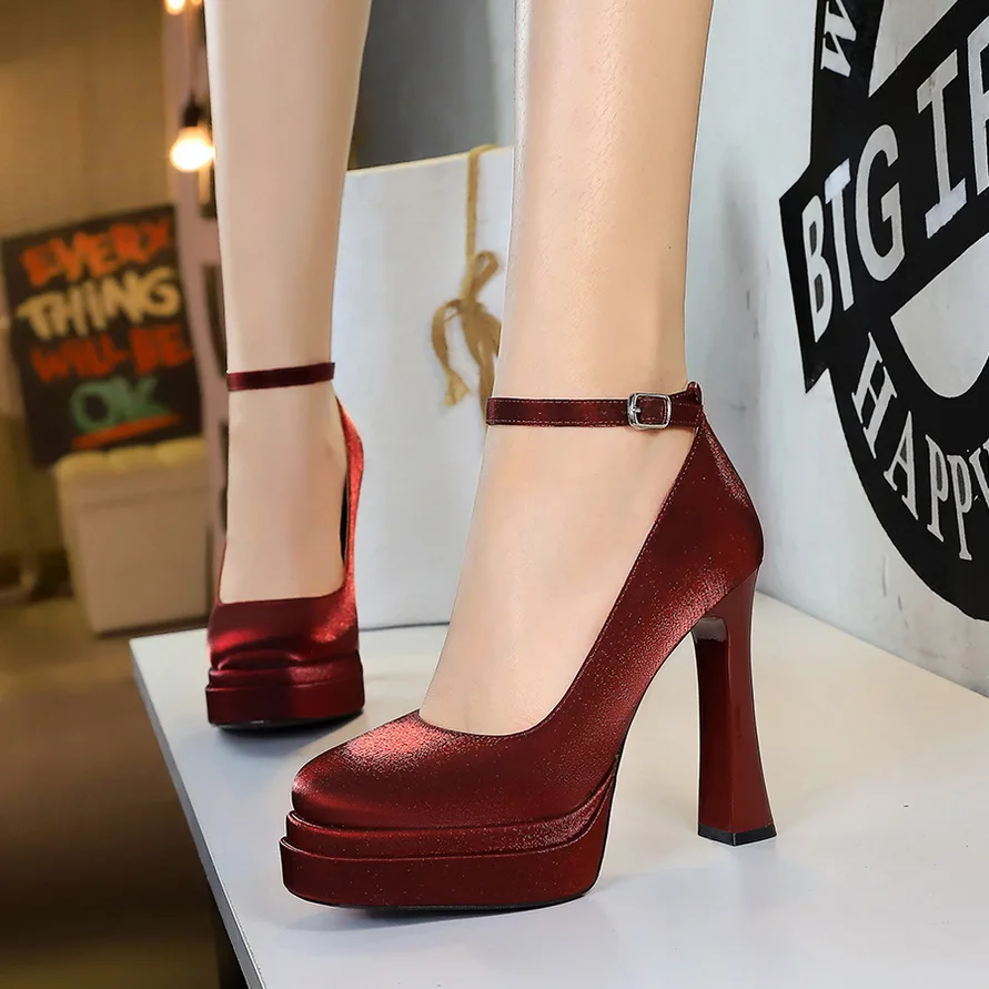 

2025 Fashion11.5cm Women's Pumps Waterproof Platform Shallow Mouth Square Head Design Female Super High Heels Satin Single Shoes