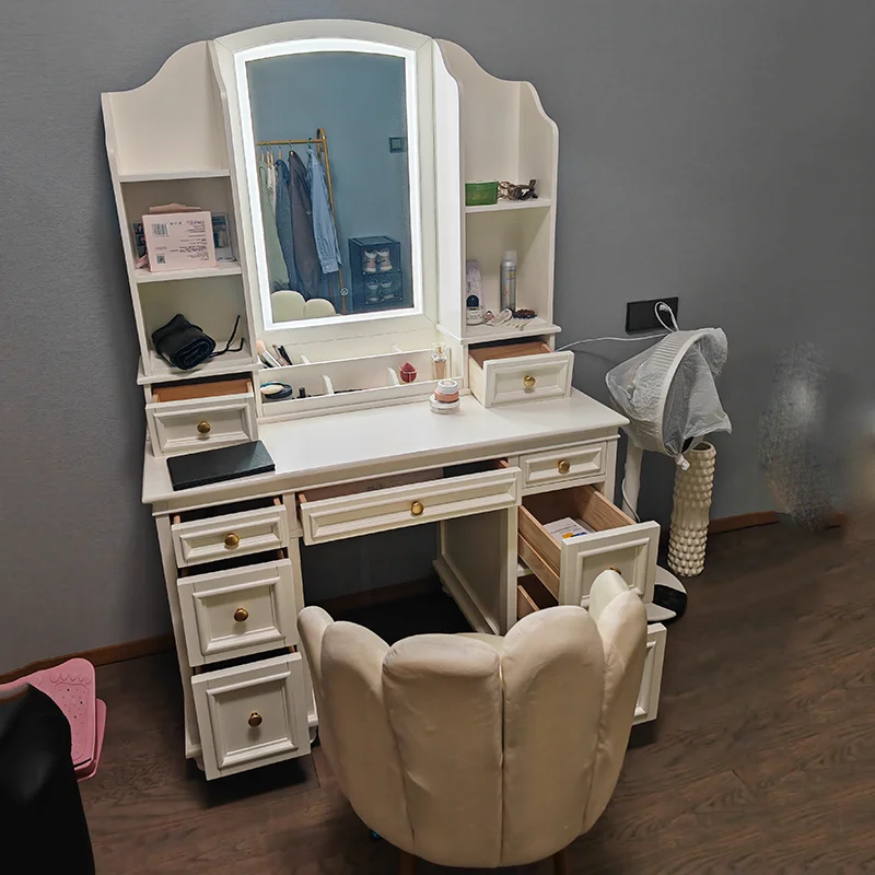 

European Large Vanity Table Bedroom Drawers Storage Mirror Dressing Table Living Room Mobile Mesa De Maquillaje Home Furniture
