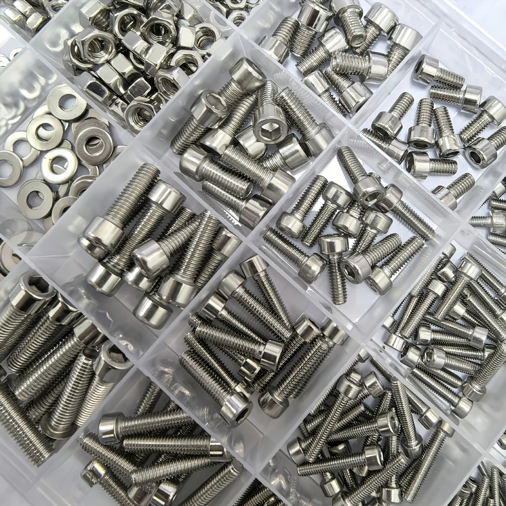 880pcs M2 M3 M4 M5 Bolt Screws 304 Stainless Steel Round Head Hex Socket Nut & Bolt Sets with Spring Washers Wrench Combination