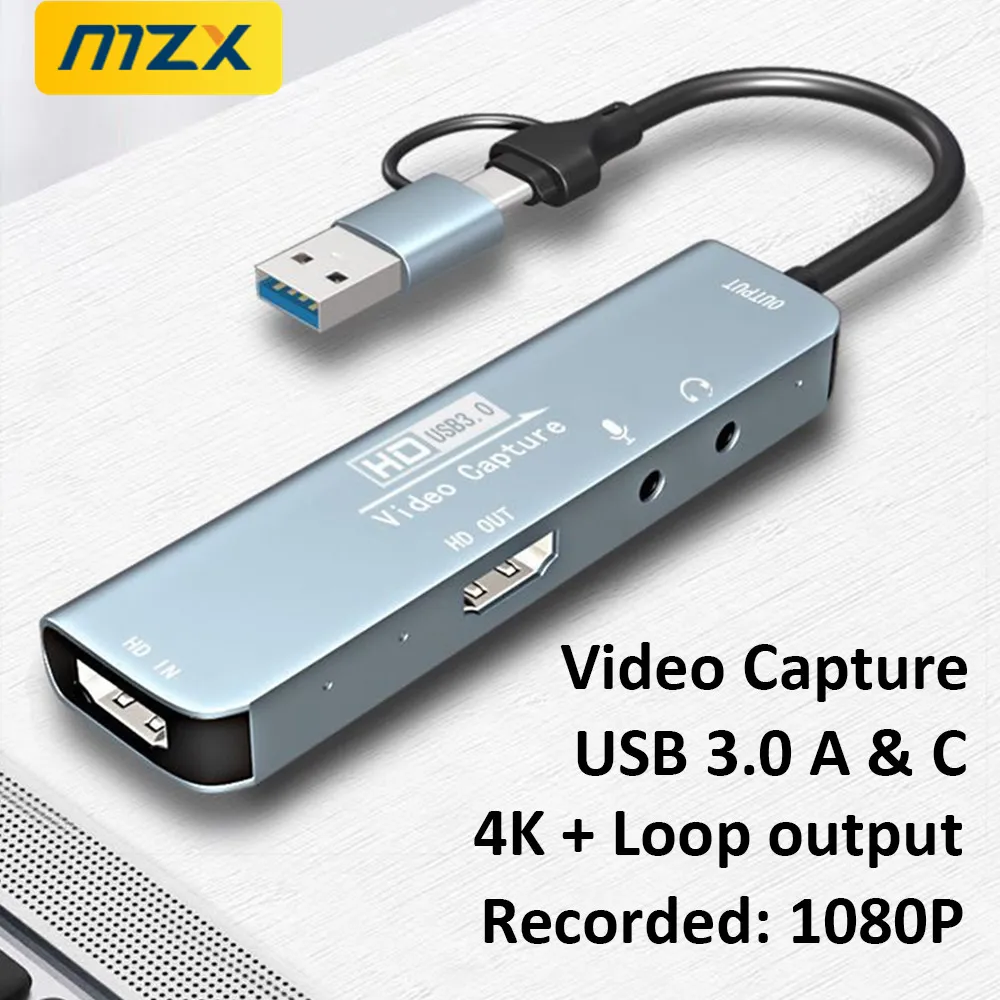 

Карта видеозахвата MZX 1080P 4K LoopOutput HDMI-совместимый USB 3.0 A Type C Capturer HD Grabber OBS Capturing Game Live Recorder