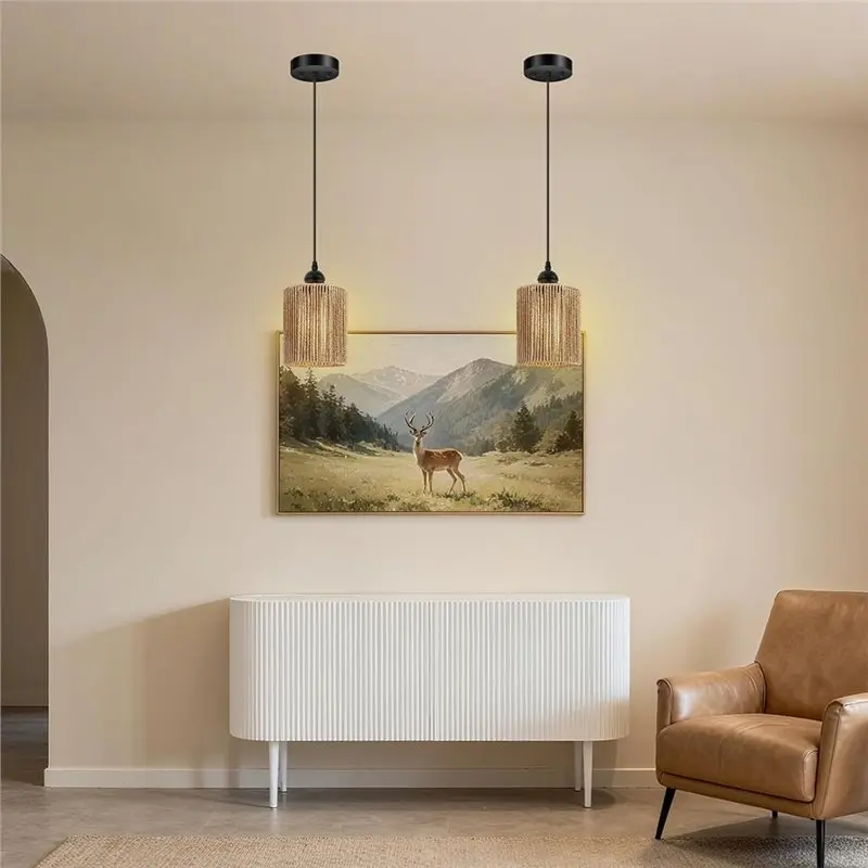 ABLK 2 Pack Handwoven Wicker Shade Woven Paper Rope Pendant Light Shade For E26 And E27 Light Sockets.