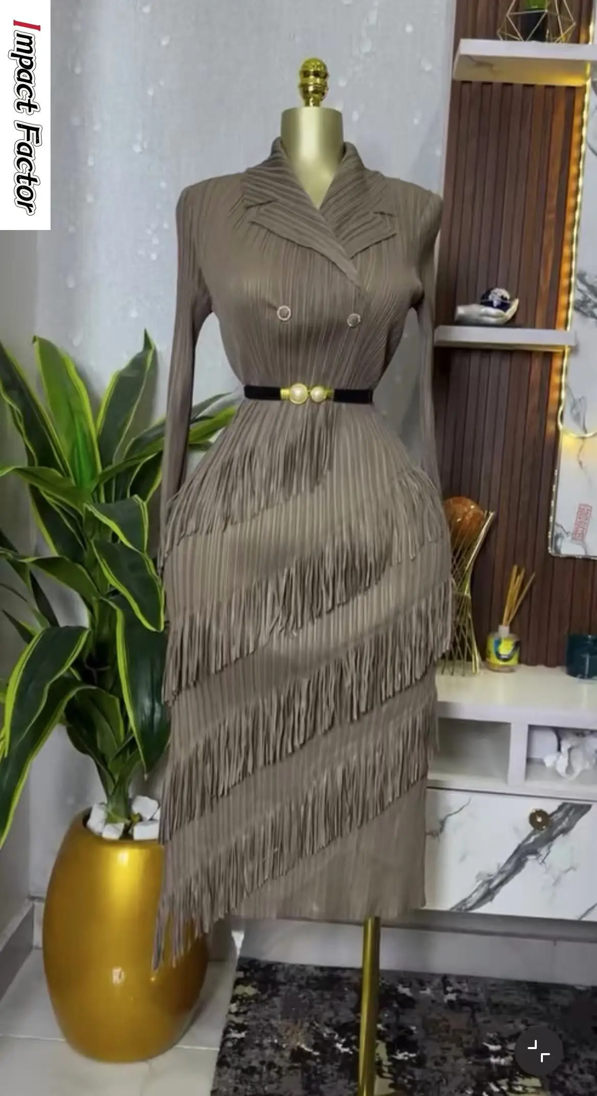 

Miyake New Product 2025 Spring Fashion Irregular Suit Collar Fringed Dress Loose and Waist Thin Dress Women's Clothing