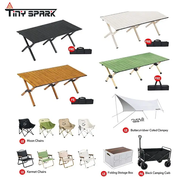 Camping folding table and chair set Outdoor portable egg roll table Picnic picnic equipment