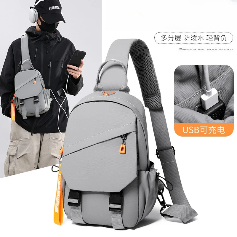Waterproof Oxford fabric men's chest bag, simple single-shoulder bag multi-functional large-capacity flip cover travel men's bag