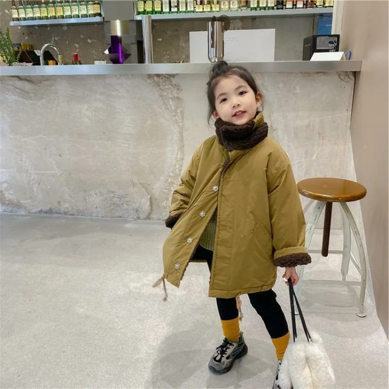 Girls' Winter Coat, Baby's Stylish Children's Personality Korean Version, Thick Lamb Wool, Double-sided Fashion Top