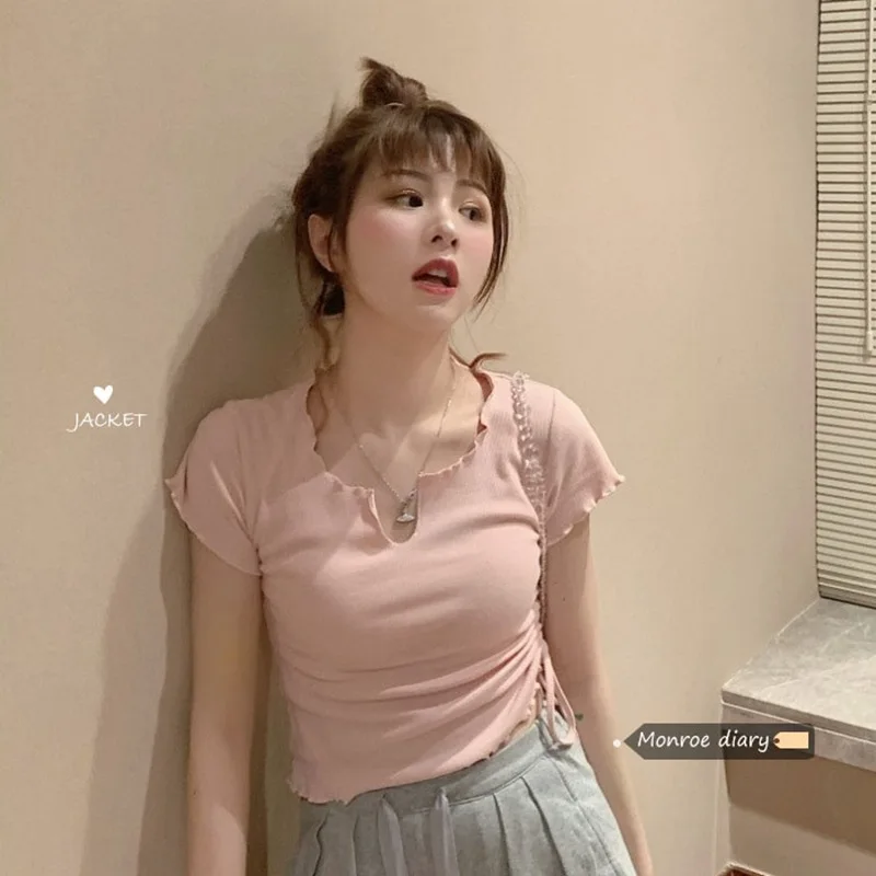 T Shirt Women String 2022 Summer Spice v-neck Short Sleeve T-shirt That Show Hilum Female Tshirt Clothing women's WYP6750