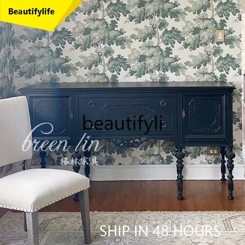 

A53 French solid wood entrance cabinet against the wall locker retro multi-functional side cabinet
