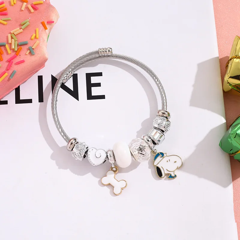 Anime Snoopy Cartoon Stainless Steel Bracelets Women Bracelet Pendant Cute Fashion Charms Jewelry for Best Friends Party Gifts