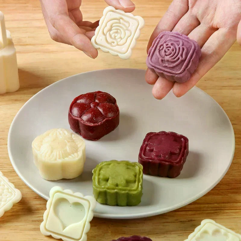 Authentic Mid-Autumn Fest! 5Pcs/Set Chinese Mooncake Hand Press Molds, Pastry Stamps & Cake Baking Tools