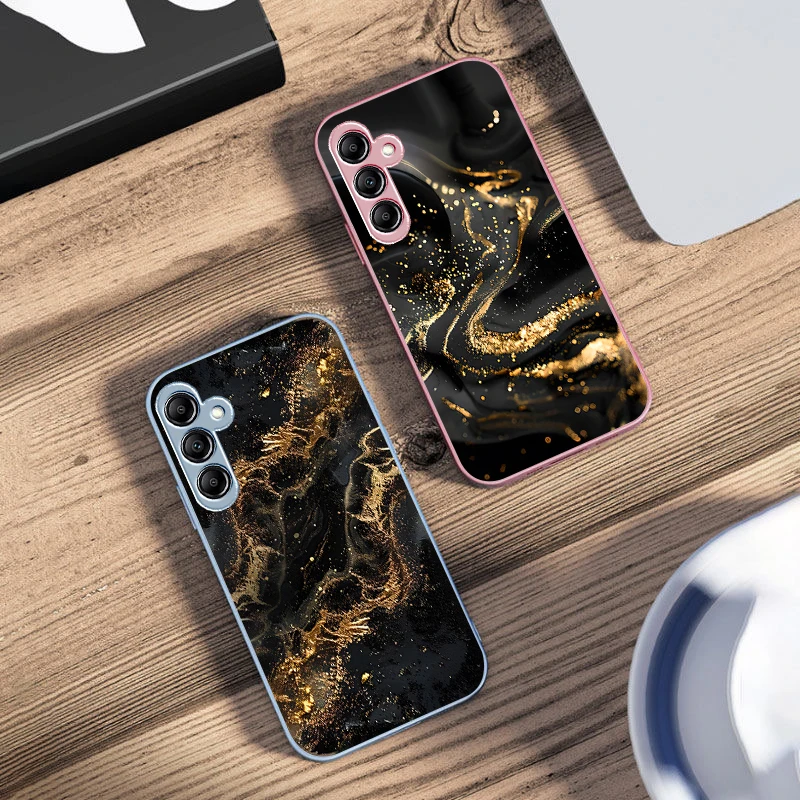 Dark Gilded Black For Samsung Galaxy A14 4G 20 30 52 20S 21S 22 A32 33 34 42 50 51 53 54 70 71 72 73 5G Glass Phone Case