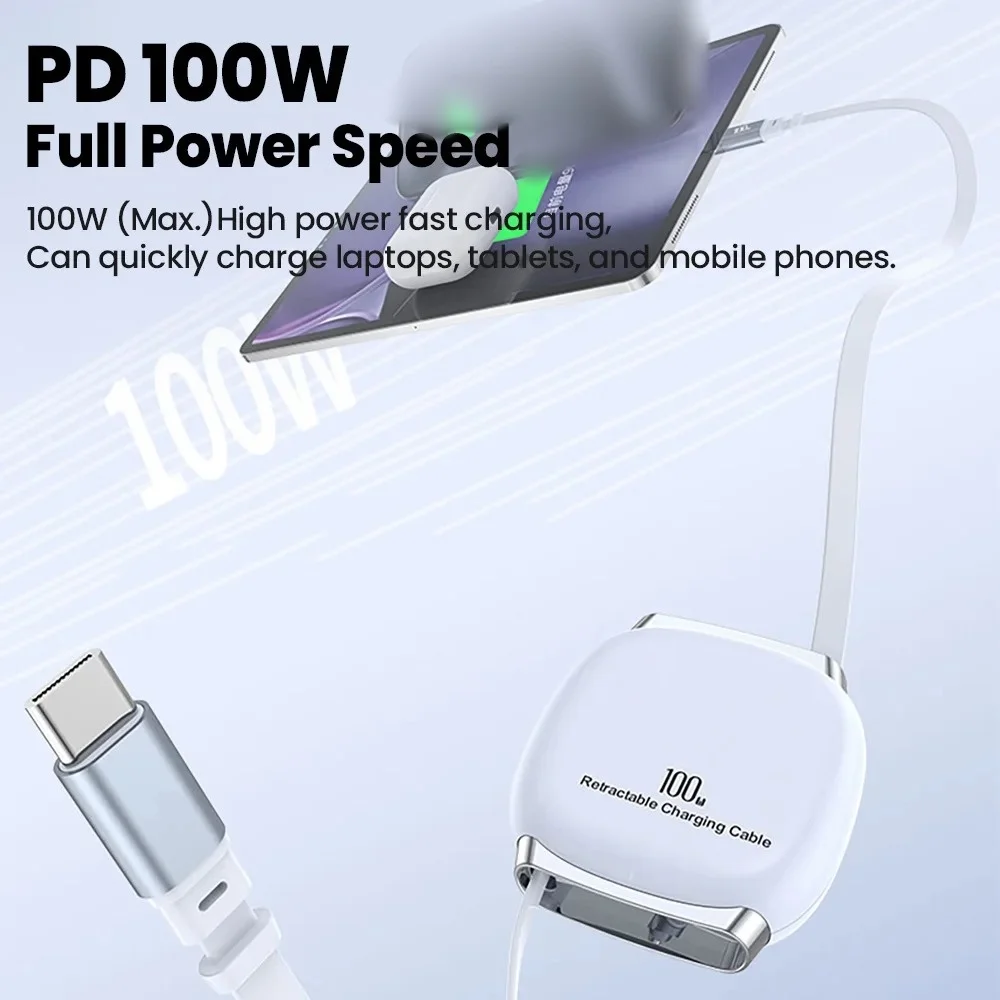 100W Fast Charging Type C To Type C Retractable Cable For iPhone 17 16 Pro Max Samsung Mini Size USB-C Mobile Phones Data Cord
