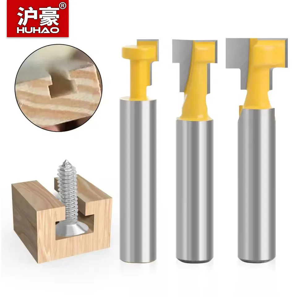 HUHAO T Slot Router Bit Router Bit Set Key Hole Bits Hex Bolt 6.35mm 12.7mm Shank T Slotting Milling Cutter For Wood Tools