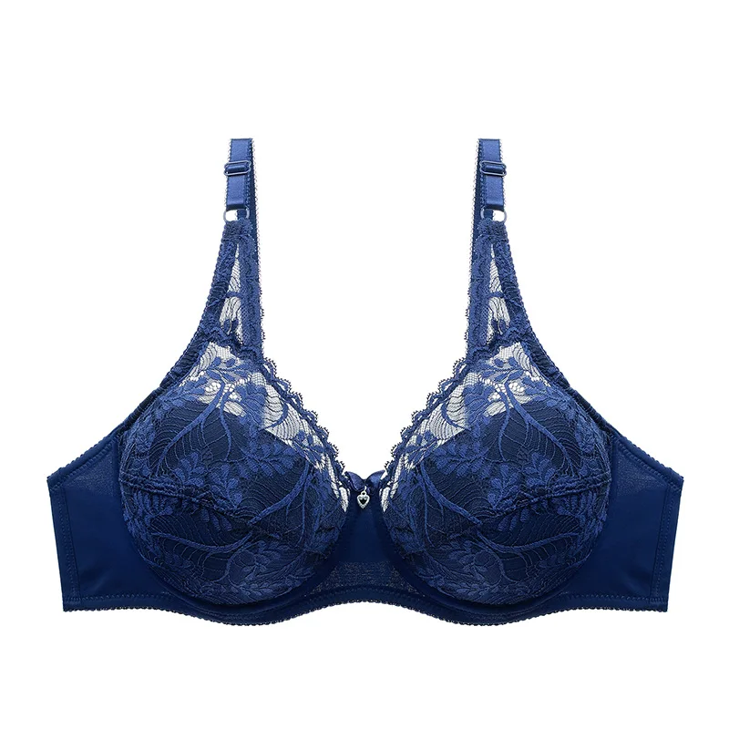 Plus Size Cotton Bra Young Women Underwear Solid Color Lace Ultra-thin D E Cup Underwired Lingerie Breast Aggregation Brassiere