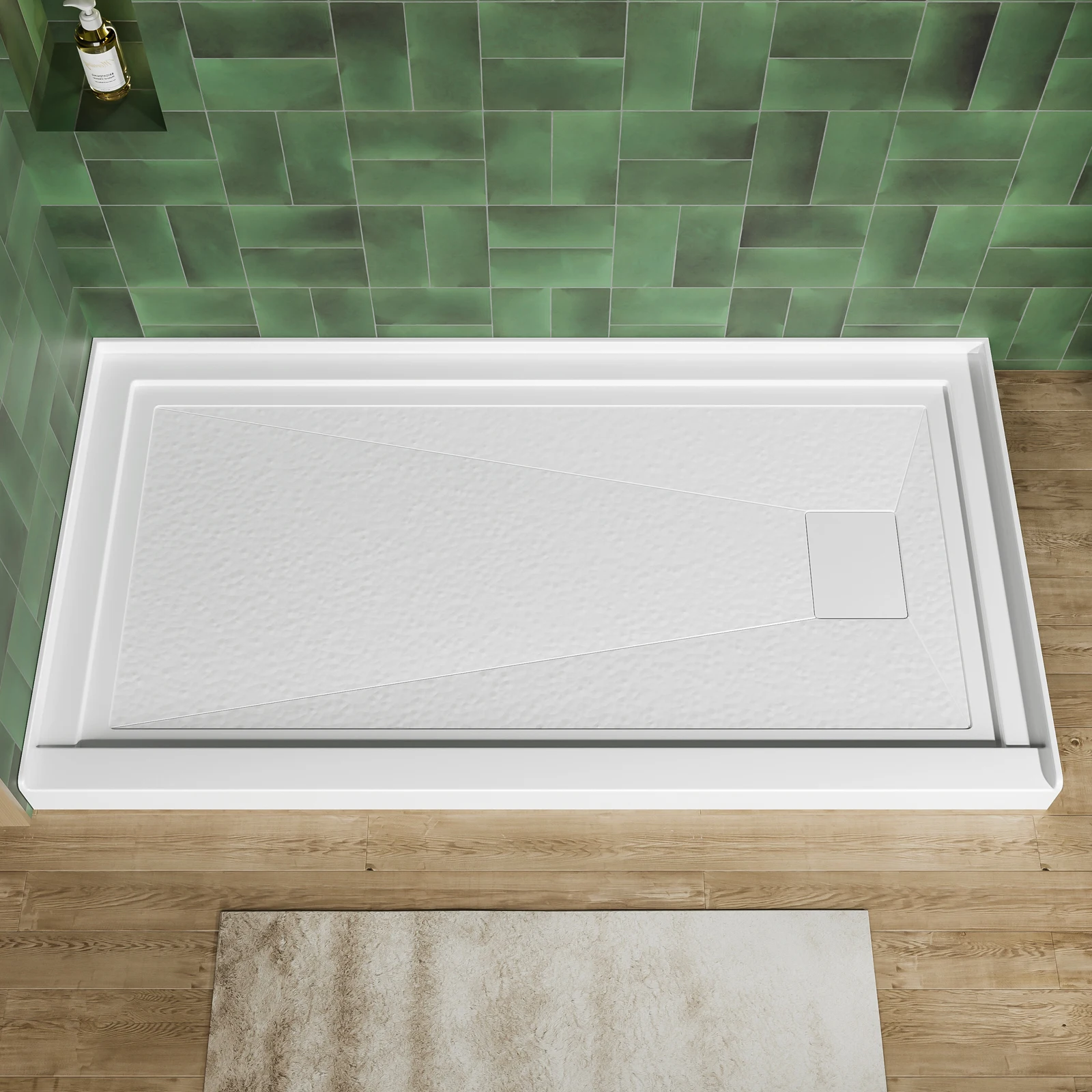 

60x32 Inch White Acrylic Shower Base, Right Drain, Non-Slip Surface