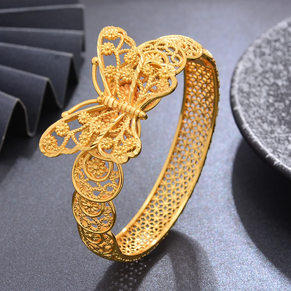 African Big Luxury Dubai Gold Color Bangles For Women Bridal Weddingbangles Bracelets Trend Jewellery Gifts