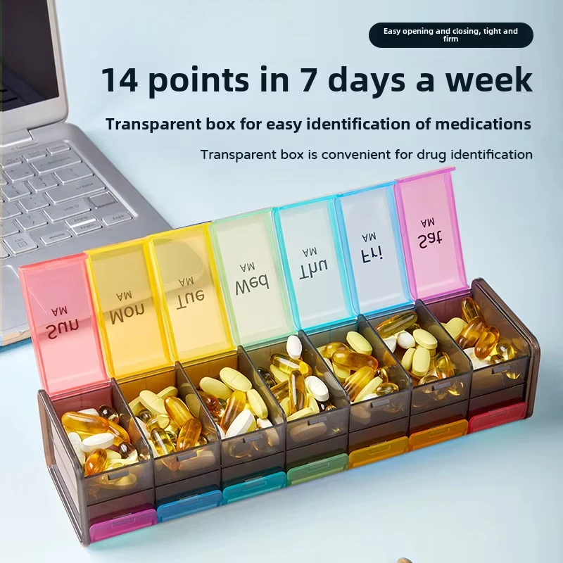 

New 14 Grids Pill Case 7 Days Weekly Medicine Tablets Dispenser Organizer Large Compartment Moisture-Proof Travel Drug Container