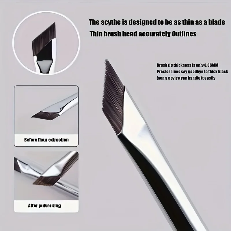 1pc Fine Angle Eyeliner Pencil Eyebrow Brush, Sickle Ultra-Thin Diagonal Flat Angle, Used for Silkworm Details Eye Makeup Beauty