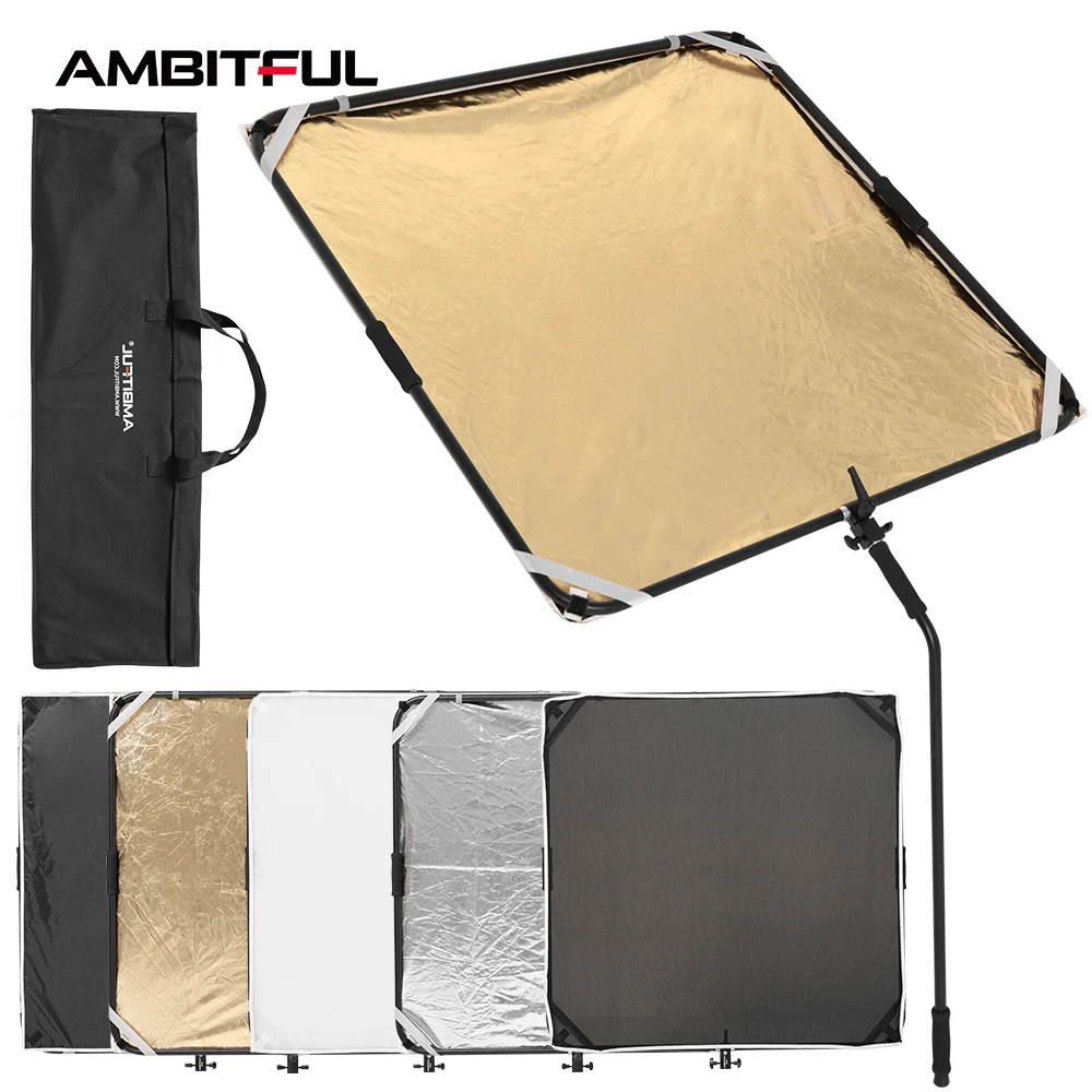 Ambitful KS05 100x100cm 6 in 1 Black Gold White Sliver Reflector Diffuser Protable Folding Sun Scrim with Handle Bracket