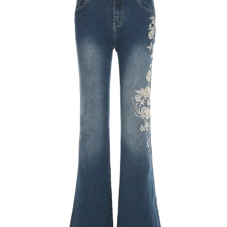 Women's Jeans American Retro Spice Girl Design Sense Old Washed Jeans Children 2026 Summer Embroidery Slim Fit Slim Pants view 5