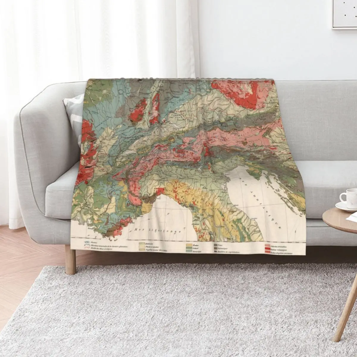 Vintage Alps Geology Map (1921) Vintage Swiss Mountain Range Geologic Atlas Throw Blanket Tourist Beach Blankets
