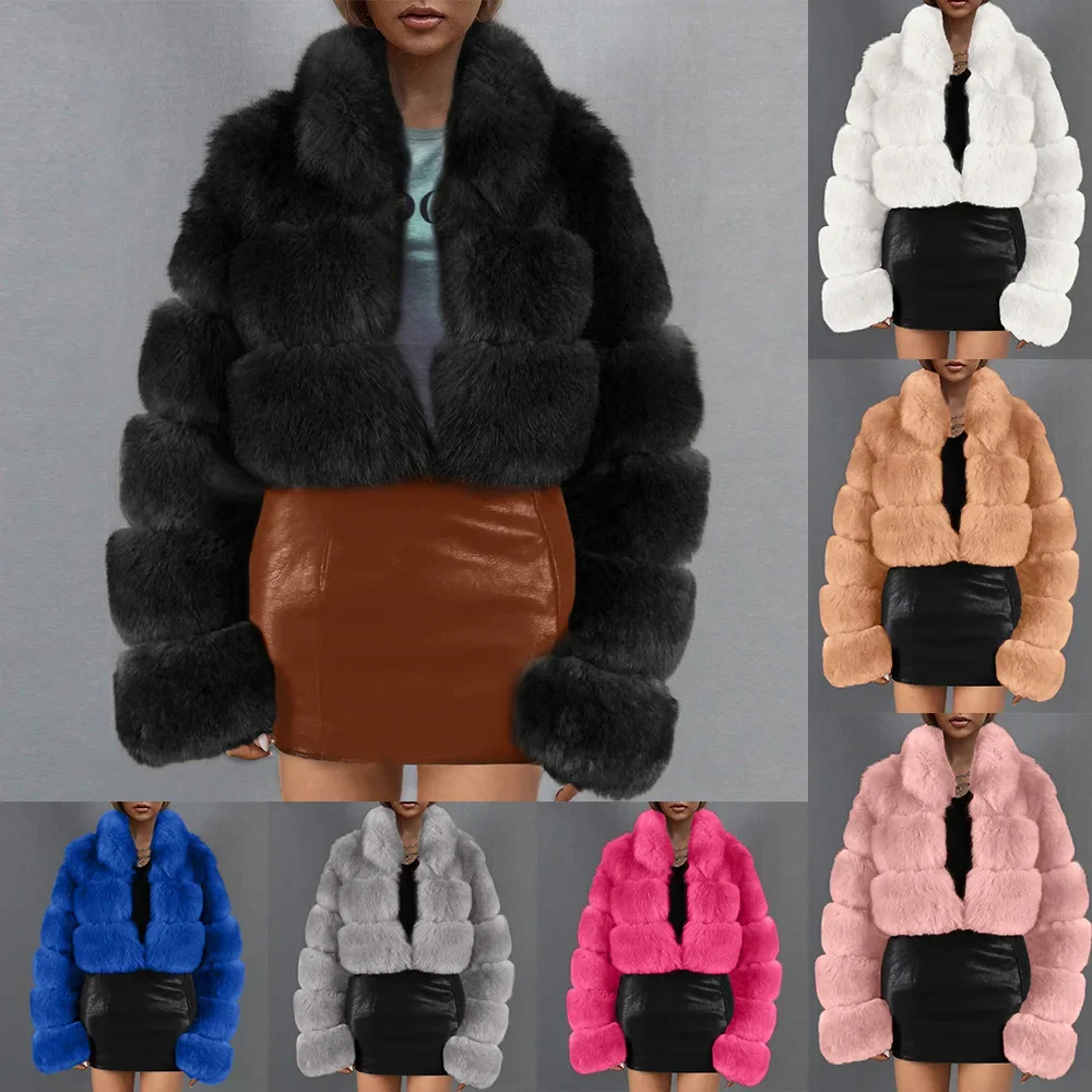 Women Faux Fur Coat Short Stand Collar Ultra Short Imitation Fur Coat Women's Casual Autumn Winter New Fashion Popular Fur Coat