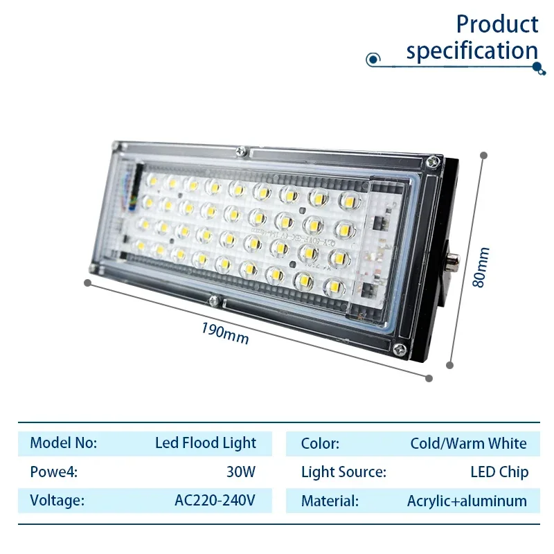 LED Floodlight Bulb 30W AC 220V 230V 240V Warm White Lamp Flood Light Spotlight Outdoor Waterproof for Street Garden Square