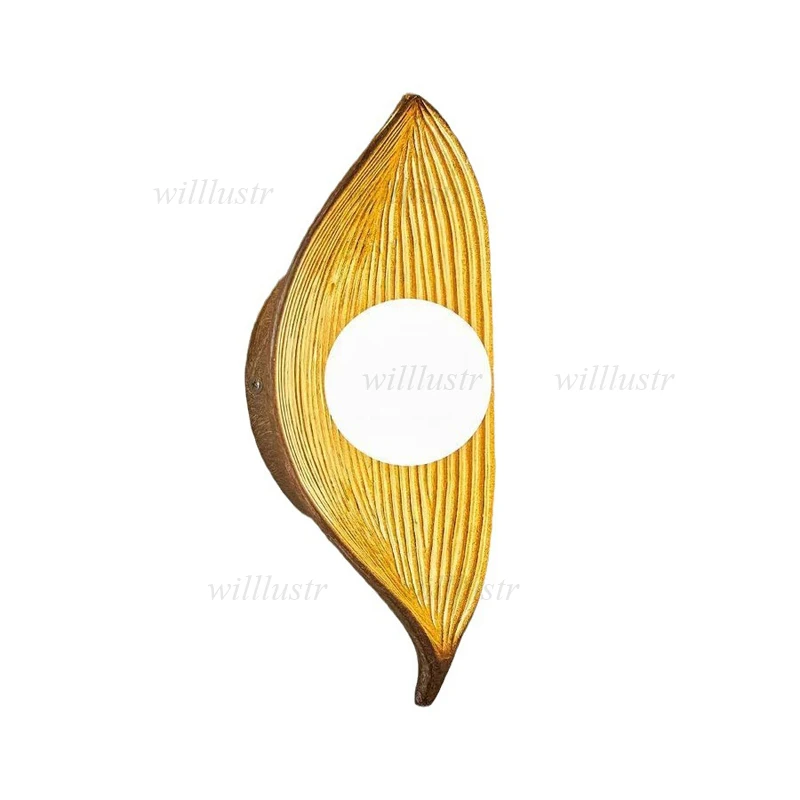 

Resin Leaf Wall Lamp Black White Wood Color Sconce Zen Retro Homestay Corridor Hotel Cafe Bar Creative Boat Light