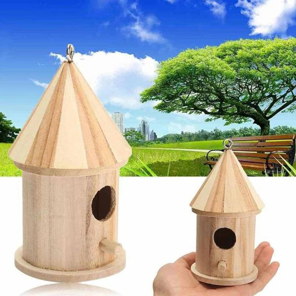 

Pine Bird Wooden House for Parakeets Small Nest For Small Pets Pets Outside Hanging Natural Cave Safe Home Accessories