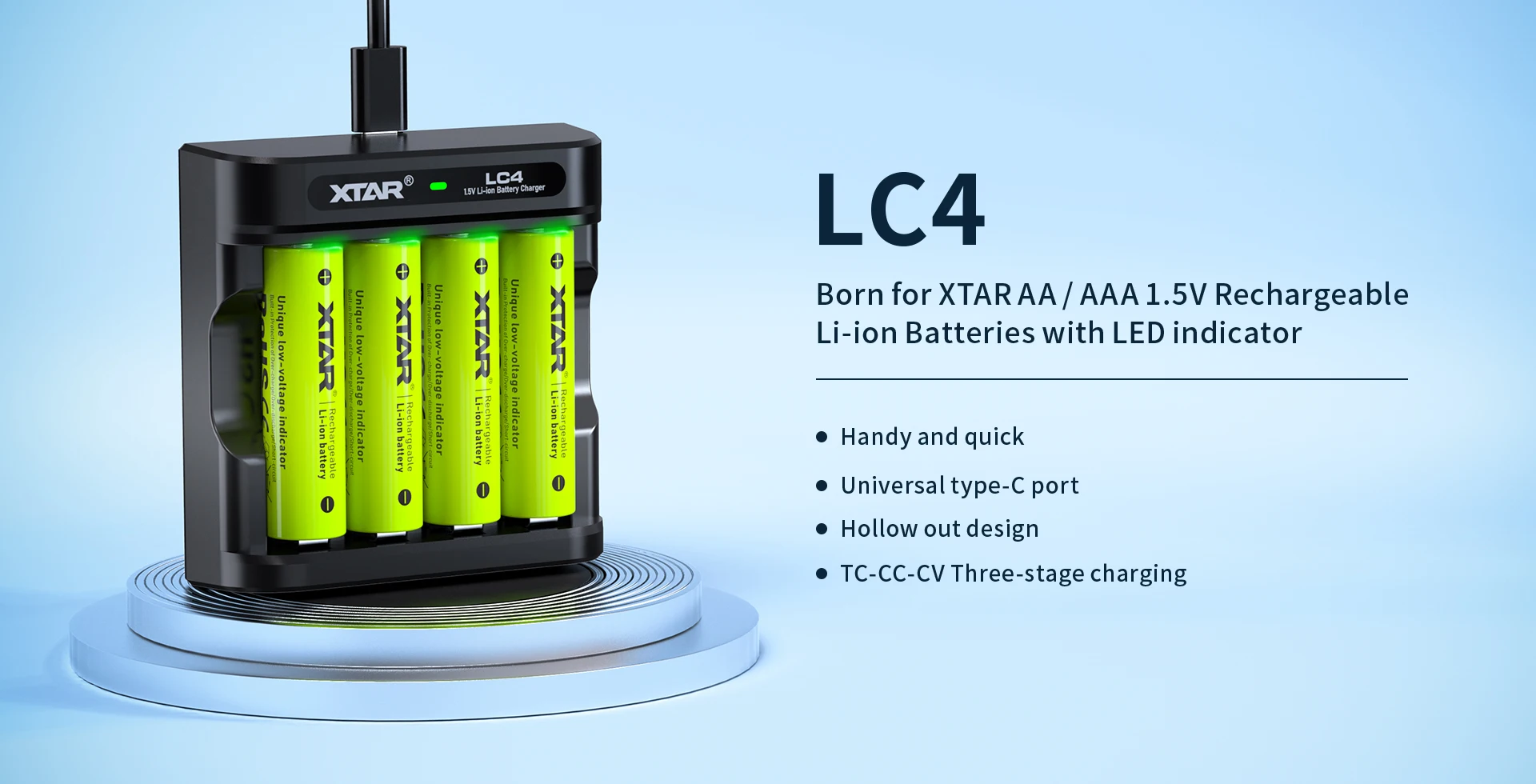 XTAR 4PCS/8PCS AAA 1.5V 1620mWh Li-ion Battery +XTAR LC4 AAA AA Battery Charger 4 Slots Intelligent LED Indicator
