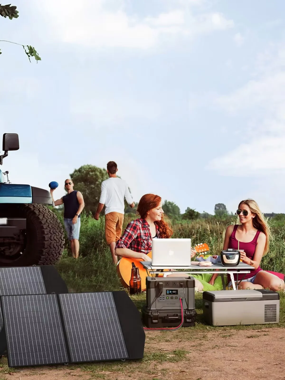 ALLPOWERS S2000 PRO Solargenerator 2400W Batterieladegerät 110/230V Reine Sinuswelle AC-Steckdose & SP027 2×100W Tragbares Solarpanel