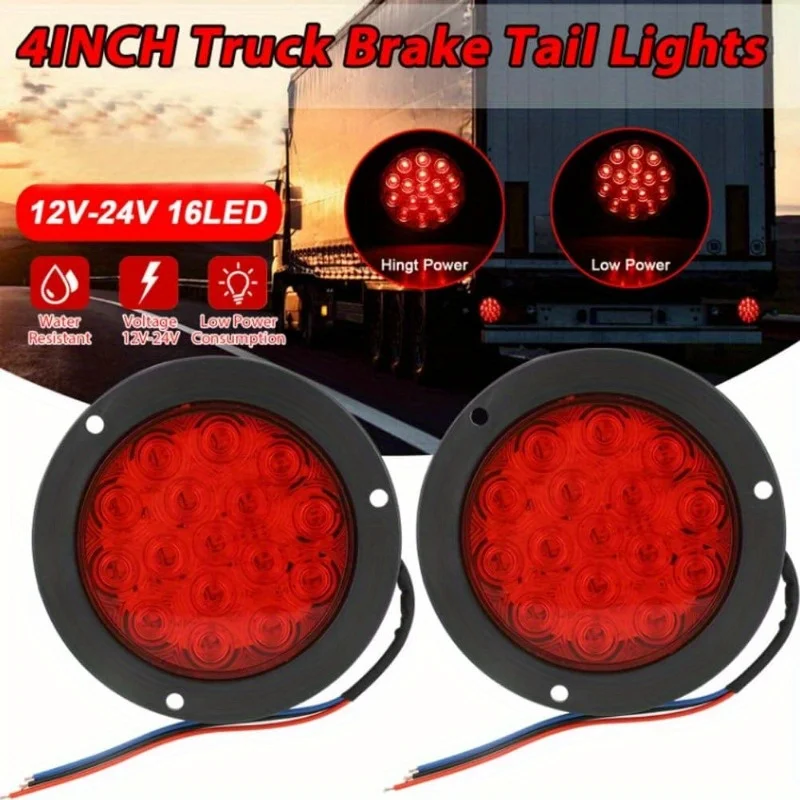 1pc 16LED Round Tail Lights 10-30v Ip67 Waterproof Truck Trailer Tail Stop Turn Brake Lights Car LED Motorcycle Light